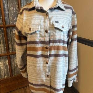 Columbia Striped Utility Jacket in Cream and Brown